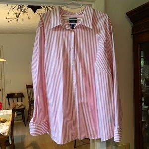 Chaps 3X classic blouse, pink/white, long sleeve